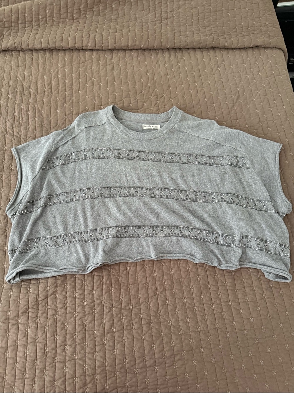 We the Free Women's Gray Beaded Stripe Cropped Tee